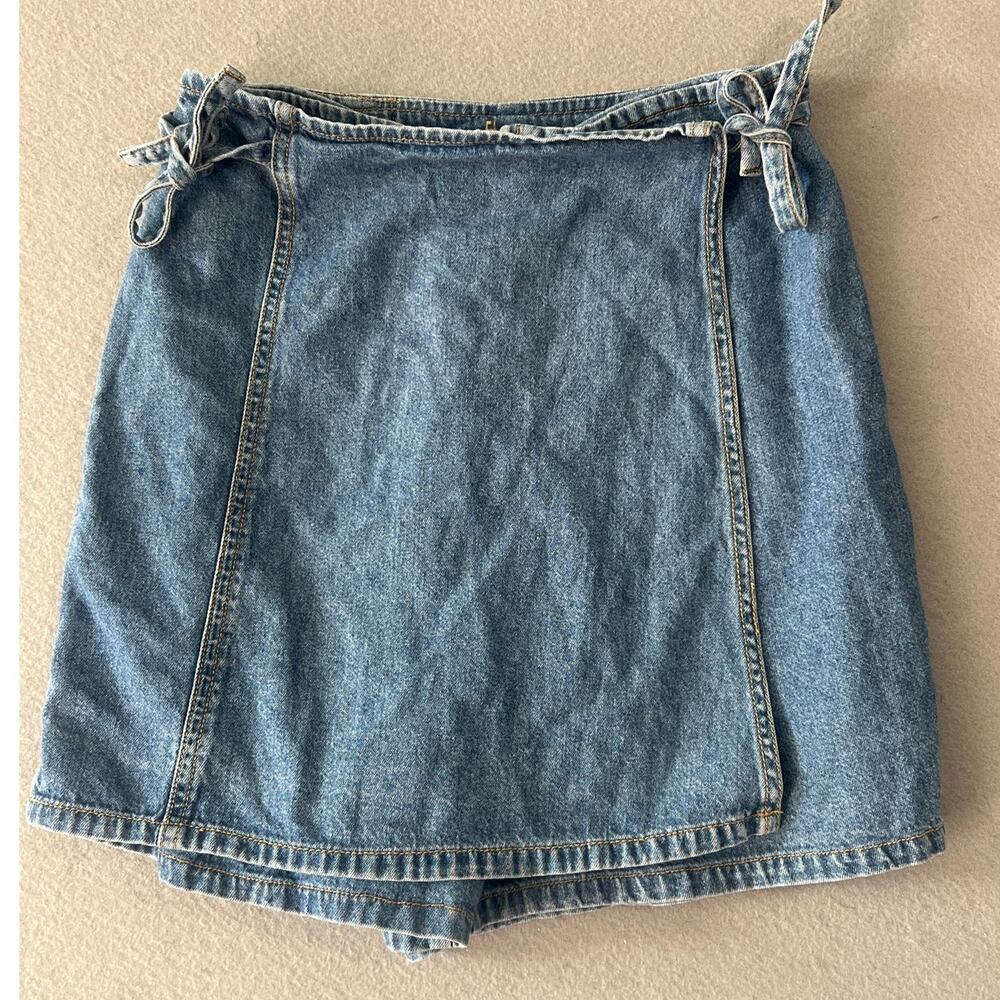 Vintage Revolt Jeans Skort 7/8 Medium Wash Denim Wrap Tie 100% Cotton Y2K